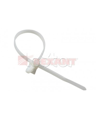 Хомут-стяжка нейлоновый, с крепежным пистоном 4.8х190 мм белый (100шт/уп) REXANT 07-0197 в Иваново Стяжки-хомуты Pintop.ru