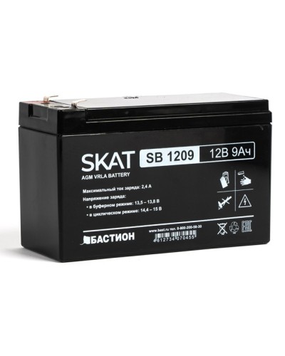 Бастион SKAT SB 1209 АКБ свинцово-кислотная тип AGM 12V 9Ач Iзар. 2,7 А, ножевые клеммы в Иваново Электротехническое оборудование Pintop.ru