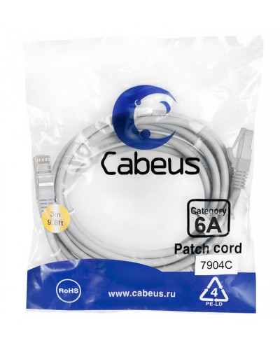 Патч-корд SSTP, категория 6a, 10G, S/FTP экранированный, LSZH, 3 м, серый Cabeus PC-SSTP-RJ45-Cat.6a-3m-LSZH в Иваново Патчкорды (медные) Pintop.ru