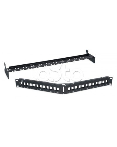 Патч-панель угловая модульная 19, 1U, 24 порта RJ-45, для неэкранированных модулей, с задним кабельным организатором (без модулей) Cabeus PLB-24-CON в Иваново Патч панель Pintop.ru