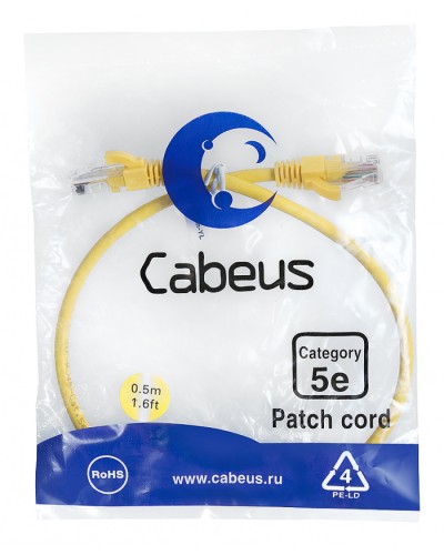 Патч-корд UTP, категория 5e, 0.5 м, неэкранированный, желтый Cabeus PC-UTP-RJ45-Cat.5e-0.5m-YL в Иваново Патчкорды (медные) Pintop.ru