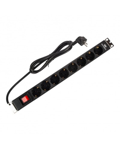 Блок распределения 19 (PDU) с выключателем на 16А, 8 разъемов SHUKO, шнур питания 1,8 м, черныйDatarex DR-432121 в Иваново Блоки розеток Pintop.ru