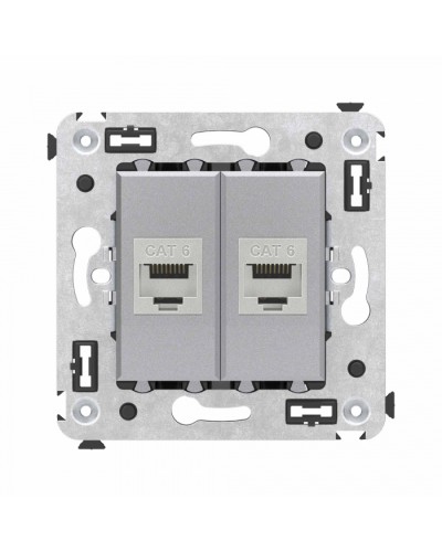 Компьютерная розетка RJ-45 в стену, кат.6 двойная экранированная, Avanti, Закаленная сталь DKC (4404794) в Иваново Розетки компьютерные и телефонные Pintop.ru