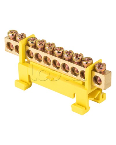 Шина 0 PE (6х9мм) 10 отверстий латунь желтый изолятор тип Стойка на DIN-рейку EKF PROxima (sn0-63-10-sy) в Иваново Клеммные колодки Pintop.ru