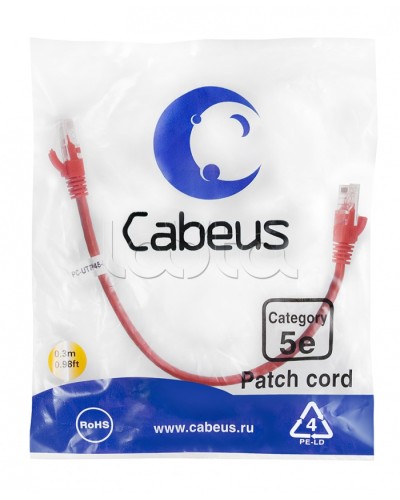 Патч-корд UTP, категория 5e, 0.3 м, неэкранированный, красный Cabeus PC-UTP-RJ45-Cat.5e-0.3m-RD в Иваново Патчкорды (медные) Pintop.ru