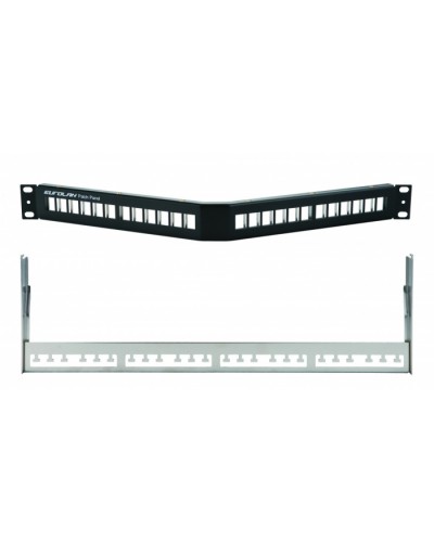 Коммутационная угловая панель 19” наборная, FTP, 1U, 24 порта, черный Eurolan (27A-00-24BL) в Иваново Патч панель Pintop.ru