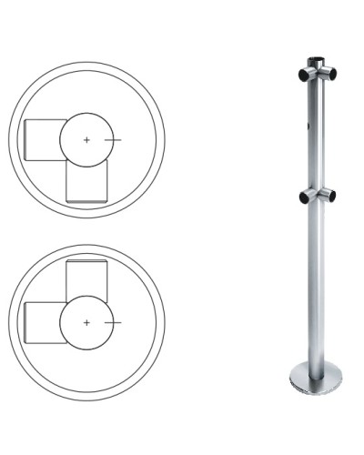 Стойка ограждения L-образная с отверстием под фиксатор, 2 муфты справа (антик серебро) Oxgard в Иваново Ограждения Pintop.ru