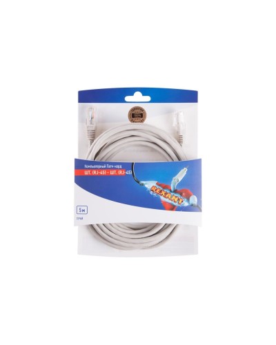 Патч-корд U/UTP RJ45-RJ45, CAT 5e, PVC, серый, 5м REXANT 06-3204 в Иваново Патчкорды (медные) Pintop.ru