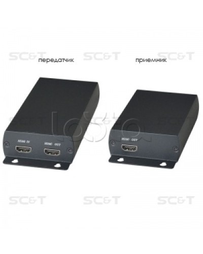 Комплект (передатчик + приёмник) для передачи HDMI по одному кабелю витой пары SC&T HE03 в Иваново Видеоусилители, Модуляторы, Делители Pintop.ru