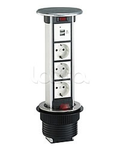 Блок розеточный встраеваемый в стол, 4 поста (45х45) IP54, с выключателем нагрузки (алюм+нерж.сталь) Экопласт 70334 в Иваново Блоки розеток Pintop.ru