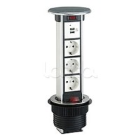 Блок розеточный встраеваемый в стол, 4 поста (45х45) IP54, с выключателем нагрузки (алюм+латунь) Экопласт 70344