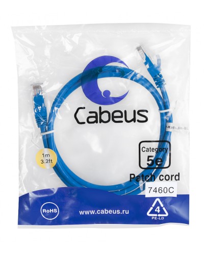 Патч-корд медный U/UTP категория 5е (1м) LSZH (синий) Cabeus (PC-UTP-RJ45-Cat.5e-1m-BL-LSZH) в Иваново Патчкорды (медные) Pintop.ru