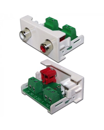 Вставка Mosaic 22.5x45 2xRCA Stereo Audio, белая LANMASTER (LAN-WA-LP-2RCA-WH) в Иваново Коннекторы и разъемы Pintop.ru