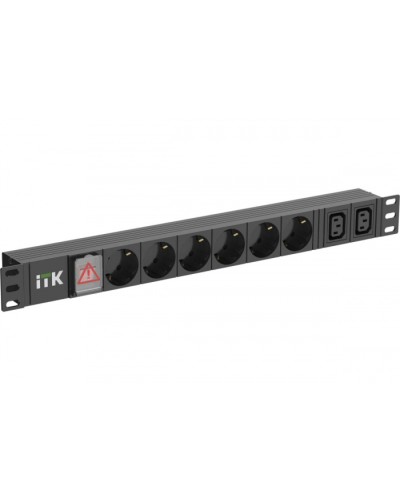 ITK 6 розеток нем. ст. + 2 С13 LED 1U вх. С14 алюмин.(PH12-6D2C133) в Иваново Блоки розеток Pintop.ru