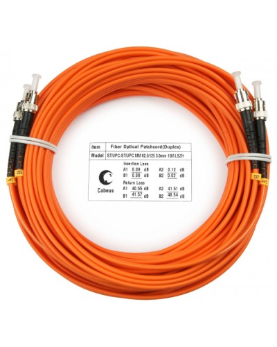 Шнур оптический duplex ST-ST 62,5/125 mm 15м LSZH Cabeus FOP-62-ST-ST-15m в Иваново Патч-корды оптические Pintop.ru