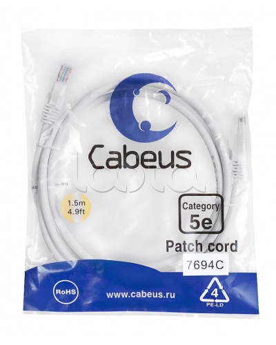 Патч-корд медный U/UTP кат.5е (1,5м) LSZH (белый) Cabeus (PC-UTP-RJ45-Cat.5e-1.5m-WH-LSZH) в Иваново Патчкорды (медные) Pintop.ru