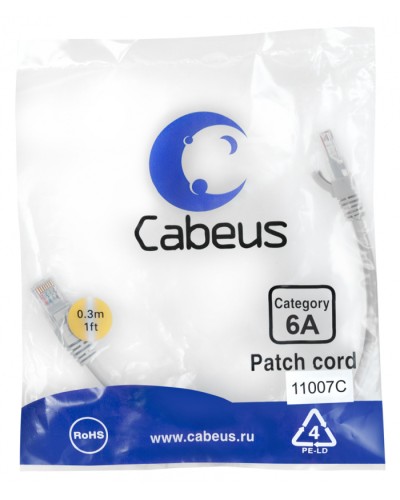 Патч-корд S/FTP Cabeus (PC-SSTP-RJ45-Cat.6a-0.3m-LSZH) в Иваново Патчкорды (медные) Pintop.ru