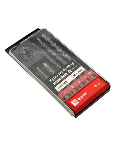 Набор буров по бетону SDS-plus (5/110, 6/110, 6/160, 8/160, 10/160) 2 резца 4S спираль EKF Master (db-h5-2x4) в Иваново Аксессуары для кабель-канала Pintop.ru