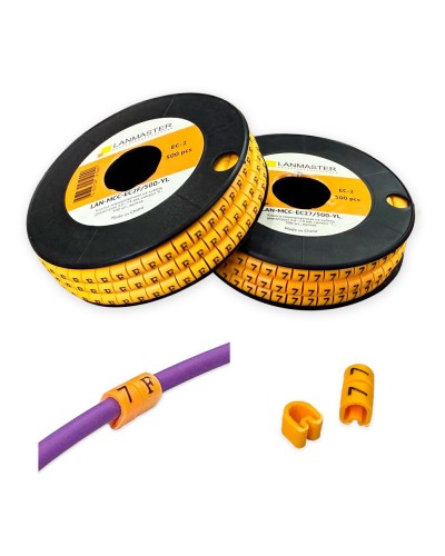 Клипса маркировочная на кабель диаметром 3.6–7.4 мм, символ E, 500 шт., желтая LANMASTER LAN-MCC-EC2E/500-YL в Иваново Аксессуары для стоек и шкафов Pintop.ru