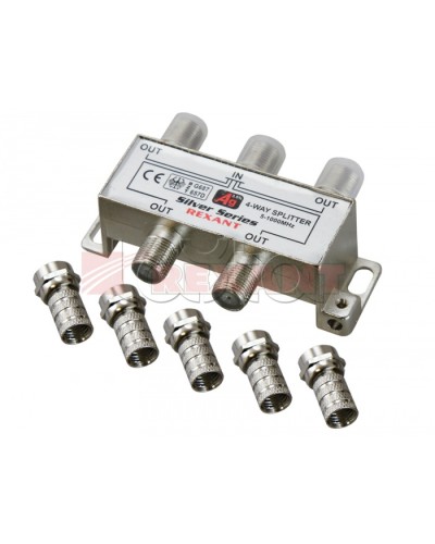 Делитель телевизионный ТВx4 + 5 шт. F BOX 5-1000 МГц Silver (10шт/уп) REXANT 05-6103 в Иваново Системы видеонаблюдения Pintop.ru