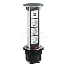 Блок розеточный встраеваемый в стол, 4 поста (45х45) IP54, с выключателем нагрузки (алюм+нерж.сталь) Экопласт 70334