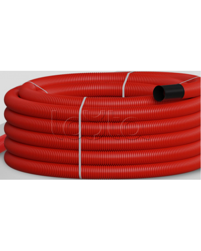 NR075 Двустен. труба ПНД гибкая откр. прокладки, SN16, с зондом, D75мм (50м) красн. Экопласт (801075HFR-UF-RD) в Иваново Труба гофрированная Pintop.ru