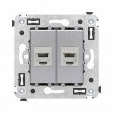 Компьютерная розетка RJ-45 в стену, кат.6 двойная экранированная, "Avanti", "Закаленная сталь" DKC (4404794)