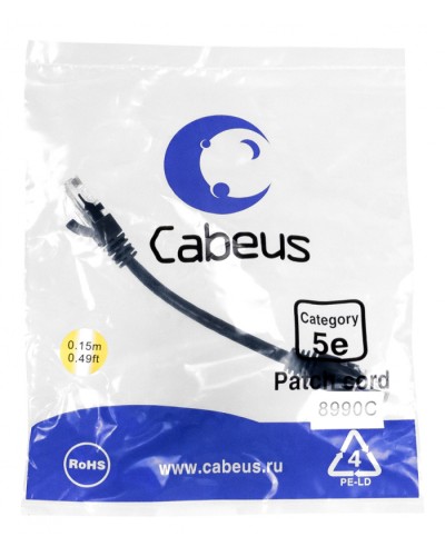 Патч-корд медный U/UTP кат.5е (0,15м) LSZH (черный) Cabeus (PC-UTP-RJ45-Cat.5e-0.15m-BK-LSZH) в Иваново Патчкорды (медные) Pintop.ru