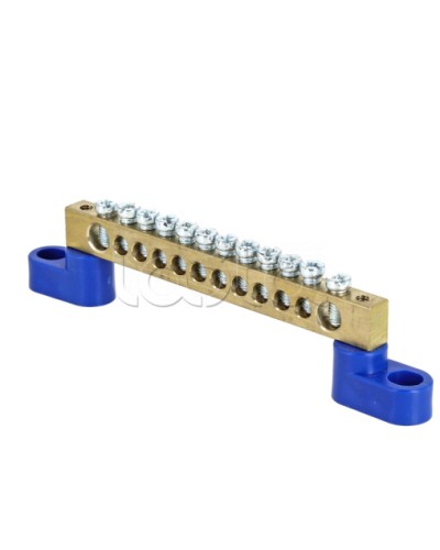 Шина 0 N (8х12мм) 12 отверстий латунь 2 синих угловых изолятора EKF PROxima (sn0-125-12-2) в Иваново Клеммные колодки Pintop.ru