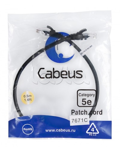 Патч-корд UTP, категория 5e, 0.5 м, неэкранированный, черный Cabeus PC-UTP-RJ45-Cat.5e-0.5m-BK в Иваново Патчкорды (медные) Pintop.ru