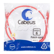 Патч-корд UTP, категория 6, 1 м, неэкранированный, красный Cabeus PC-UTP-RJ45-Cat.6-1m-RD